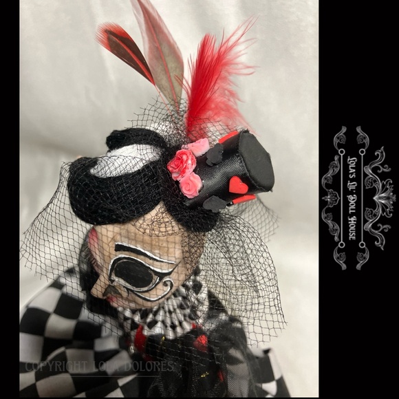 *SOLD* OOAK Gothic Harlequin Jester Skull Clown Doll Masquerade Puppet Baphomet - Picture 7 of 15